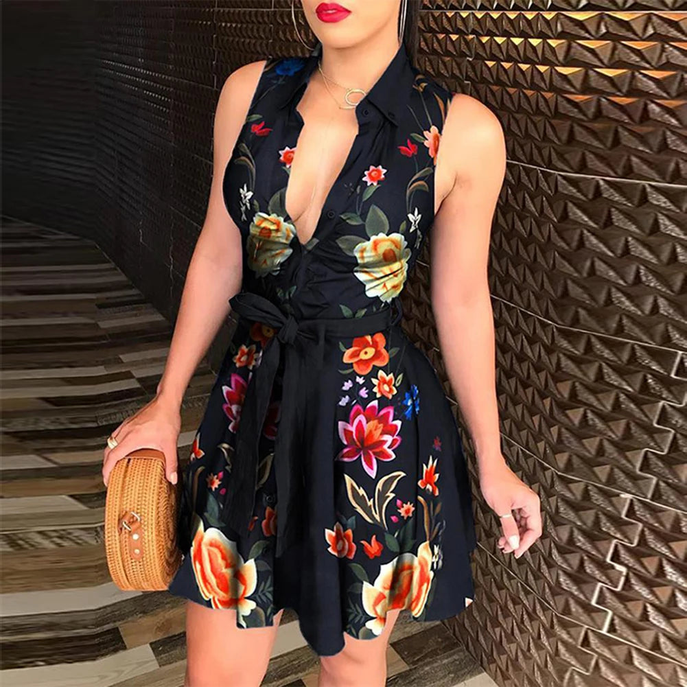 black polka dot dress Vintage Womens Dress 2020 Spring Loose Sleeveless Party A-Line Dress Ladies Sexy V-neck Short Mini Dresses