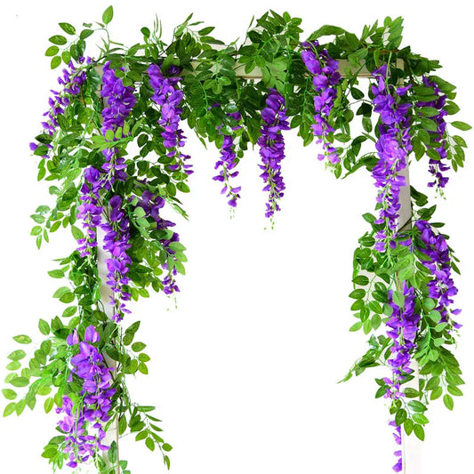 2M Artificial Wisteria Flowers Garland Vine Silk Hanging Flower for Home Garden Outdoor Ceremony Wedding Arch Floral Decoration