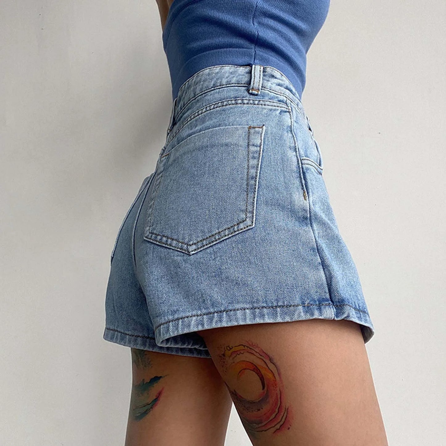 Women's High Waist A Line Denim Shorts Fashion Fake Two Pieces Design Slim Shorts Large Size Casual Versatile Shorts Skirt