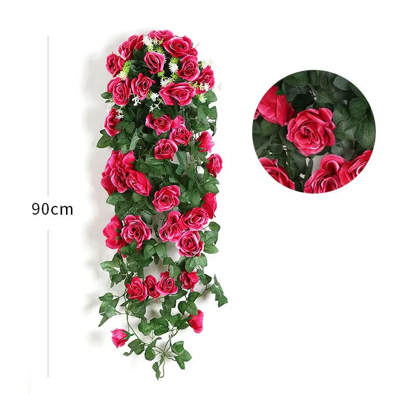 Artificial Flowers Rattan Fake Plants Vine Decoration Wall Hanging Roses Home Decor Accessories Wedding Decorative Wreath