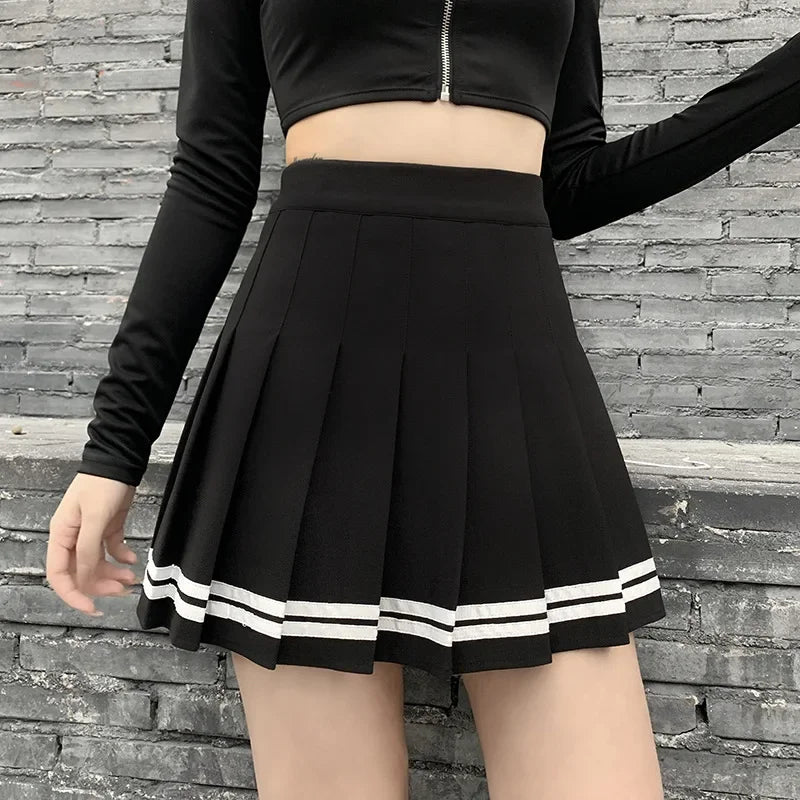 High Waist Mini Black Skirts Gothic Streetwear Cross Print Pleated Women Skirts Emo Fairy Grunge Lolita Harajuku Skirt