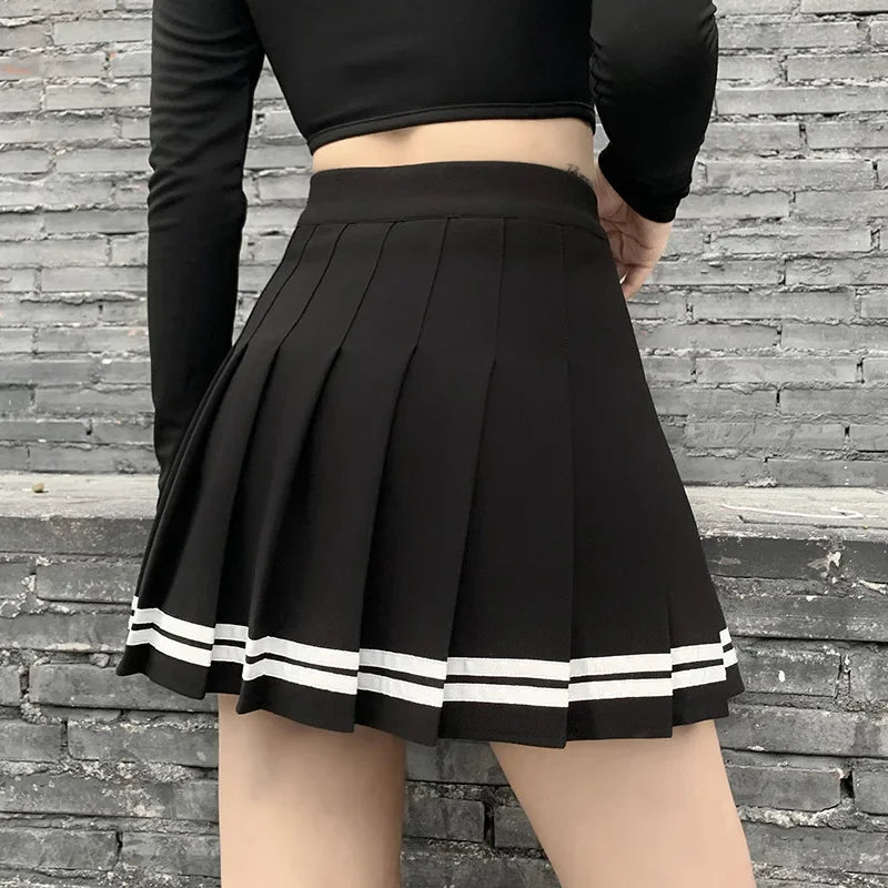 High Waist Mini Black Skirts Gothic Streetwear Cross Print Pleated Women Skirts Emo Fairy Grunge Lolita Harajuku Skirt