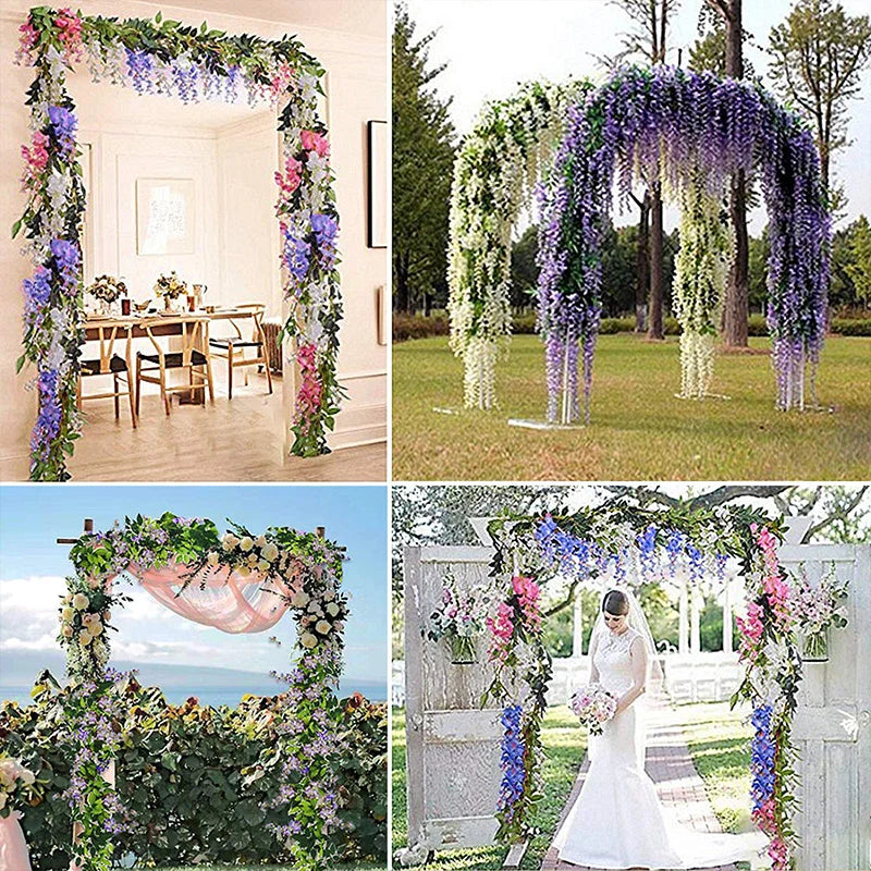 2M Artificial Wisteria Flowers Garland Vine Silk Hanging Flower for Home Garden Outdoor Ceremony Wedding Arch Floral Decoration