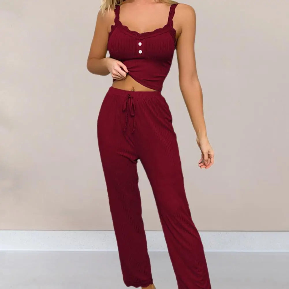 Sexy Casual Pajamas Set For Women Summer Lace  Long Trousers Sexy Two Piece Long Trousers Set Pajamas Loungewear