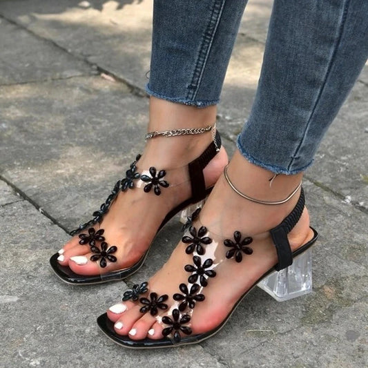 2022 Sandals Women Summer New Fashion Women'sRhinestone  Transparent Root Open Toe Sandals Woman Shoes heels women  shoes