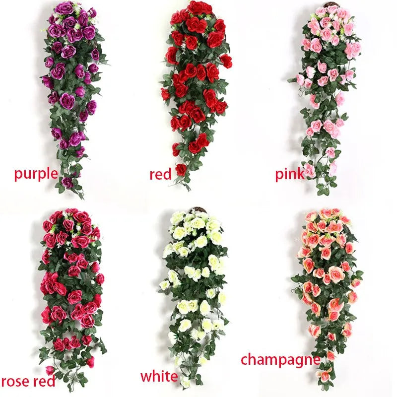 Artificial Flowers Rattan Fake Plants Vine Decoration Wall Hanging Roses Home Decor Accessories Wedding Decorative Wreath