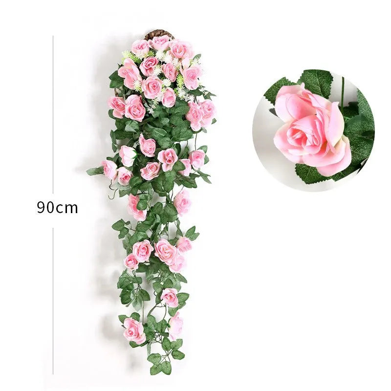 Artificial Flowers Rattan Fake Plants Vine Decoration Wall Hanging Roses Home Decor Accessories Wedding Decorative Wreath