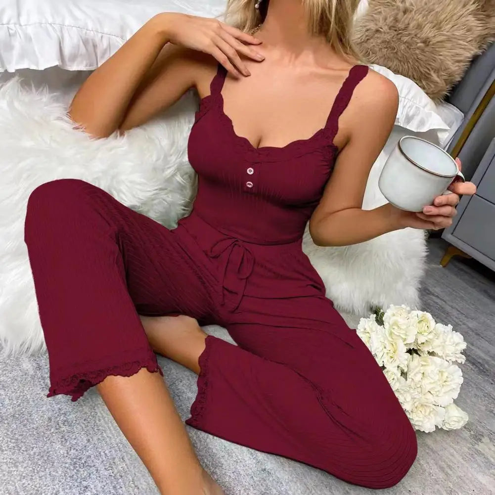 Sexy Casual Pajamas Set For Women Summer Lace  Long Trousers Sexy Two Piece Long Trousers Set Pajamas Loungewear