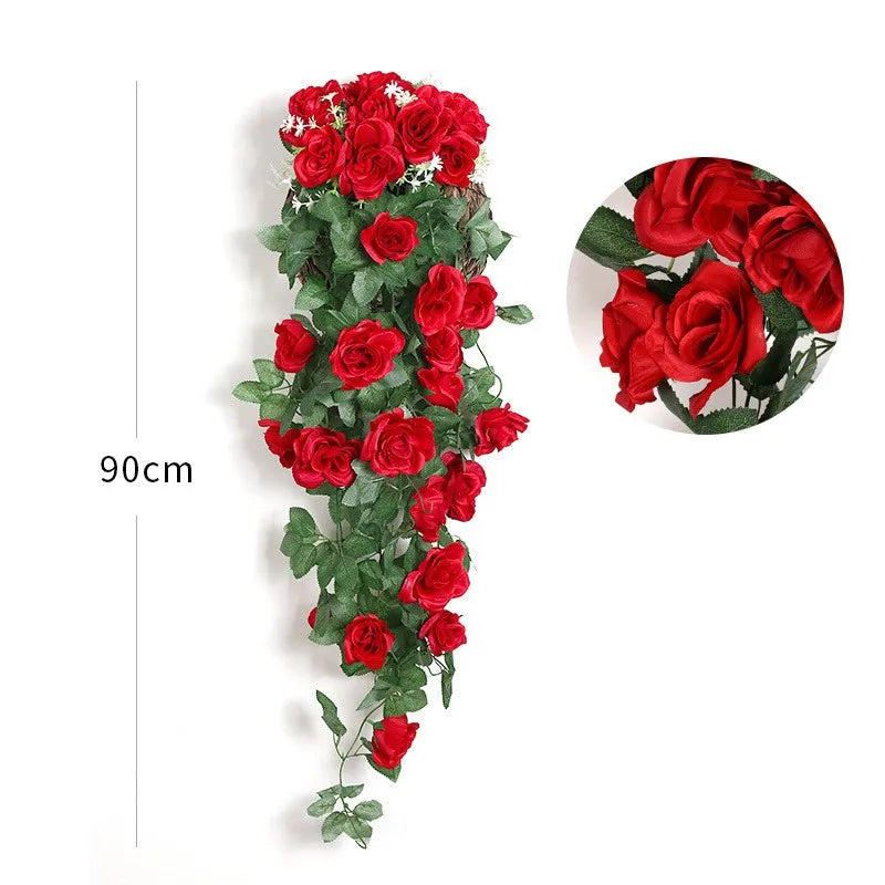 Artificial Flowers Rattan Fake Plants Vine Decoration Wall Hanging Roses Home Decor Accessories Wedding Decorative Wreath