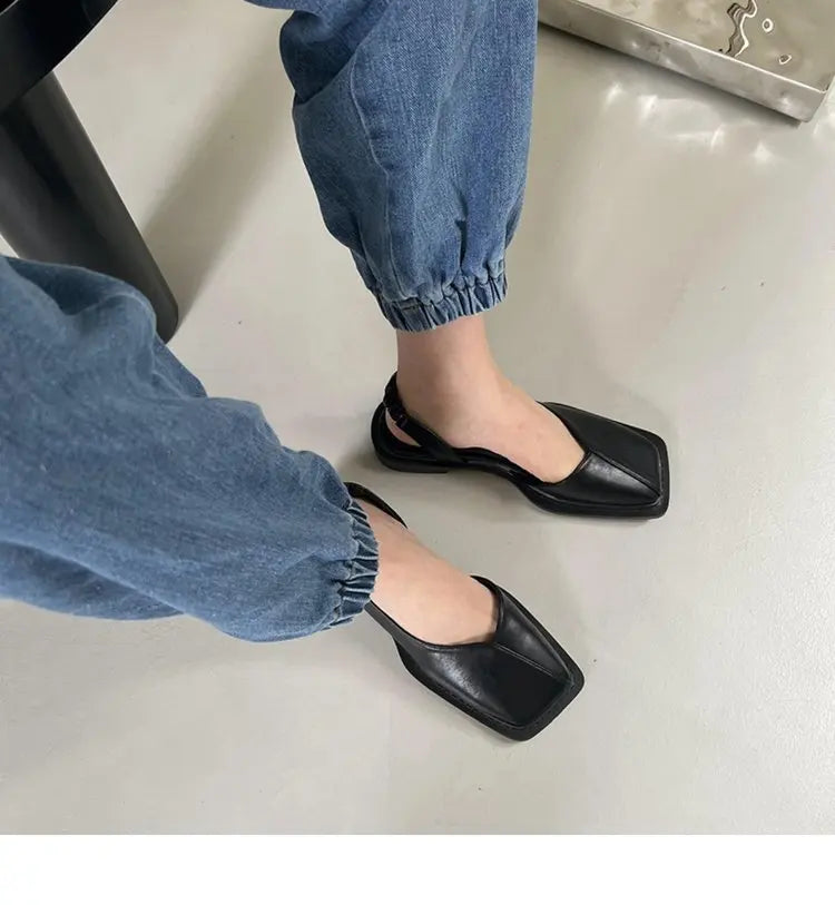 Square Toe Summer Elegant Ladies Sandals Fashion Ladies Elastic Band Flat Heel Women Shallow Party Shoes Square Heel Sandal