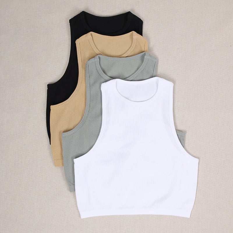 Sport Crop Top Women Fashion Sleeveless Sport Vest Solid Color Fitness Tank Top Seamless Streetwear Base Tees Tops