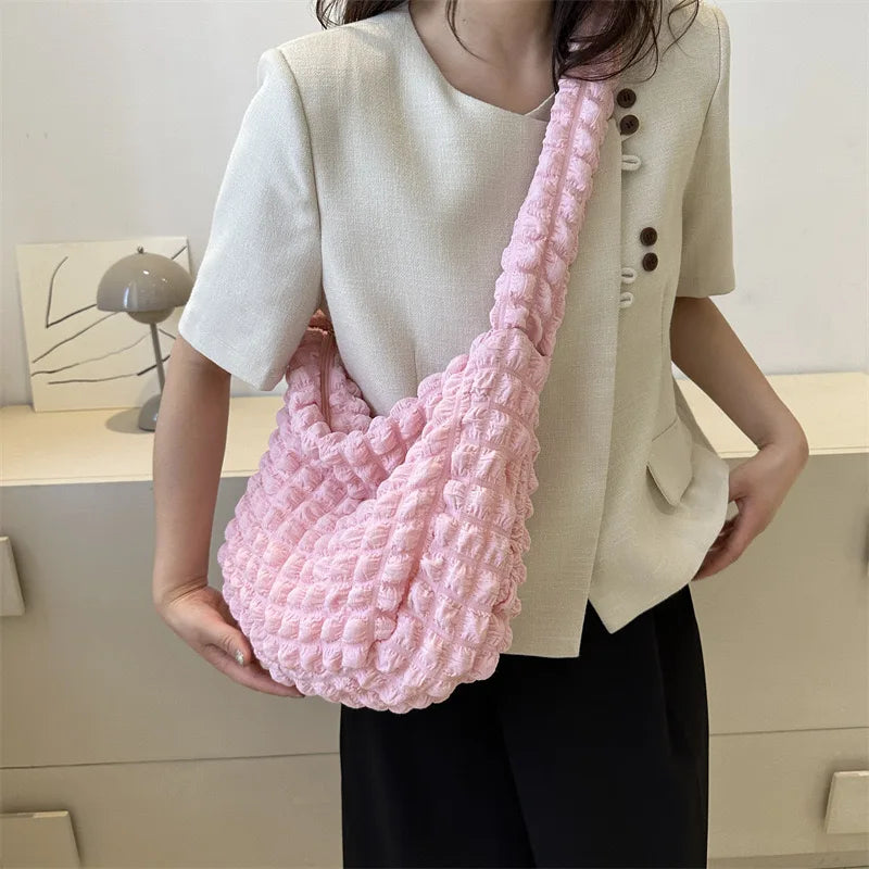 Large Capacity Shoulder Bag Embroidered Plaid Quilted Crossbody Bag Underarm Bag Tote Bag Tote Bag Pleated Bubbles Handbag