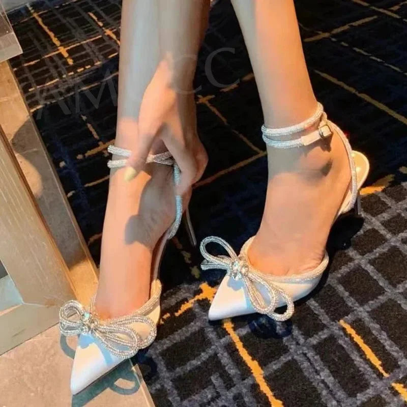 Thin Heels Pointed Toe Pumps High Heel Summer Women's Shoes 2024 Hot Sale Buckle Strap Fashion Cross-tied Solid Pumps Tacón Alto