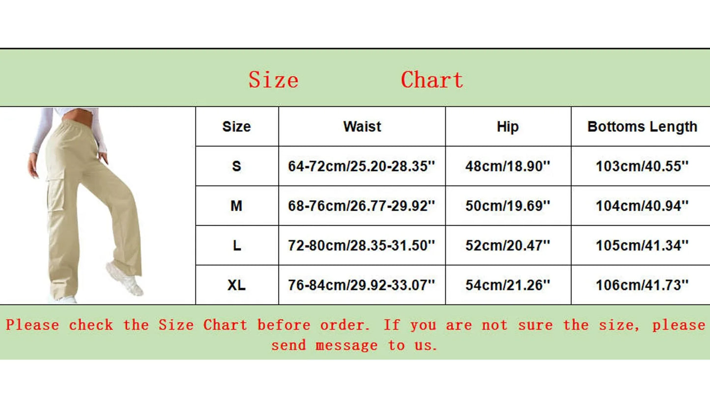 Women Casual Pants Fashion Solid Overalls Pockets High Waisted Elastic Waist Loose Cargo Pants Streetwear High Quality Trousers